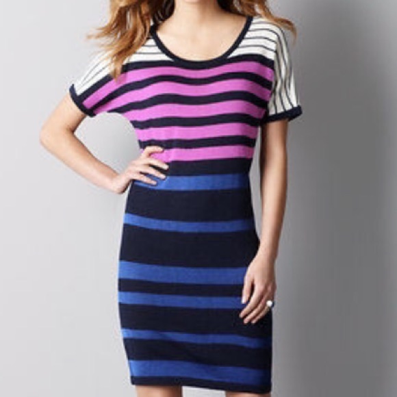 LOFT Dresses & Skirts - LOFT | Blue & Purple Striped Short Sleeve Dress